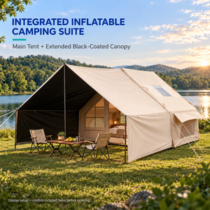 Lều Glamping bơm hơi 3x2.1m với mái hiên mở rộng 5.7m, chất liệu Oxford phủ đen 420D chống thấm nước, dành cho khu nghỉ dưỡng - Product Image 1