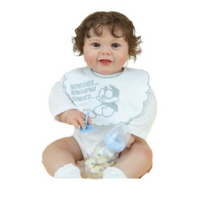 Venta al por mayor realista recién nacido suave silicona dibujos animados babero blanco Onesie bebé muñeca de juguete - Product Image 6