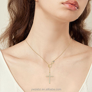 Perhiasan Fashion Kristen Religius Perak 925, Kalung Liontin Salib Infinity & Iman Harapan Berhiaskan Moissanite Bulat untuk Wanita - Product Image 5