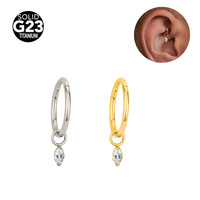Anting Hidung/Cincin Telinga/Cincin Tulang Rawan Titanium Kristal Mata Kuda F136 Baru 6/8/10mm Berlapis Emas Perhiasan Tubuh