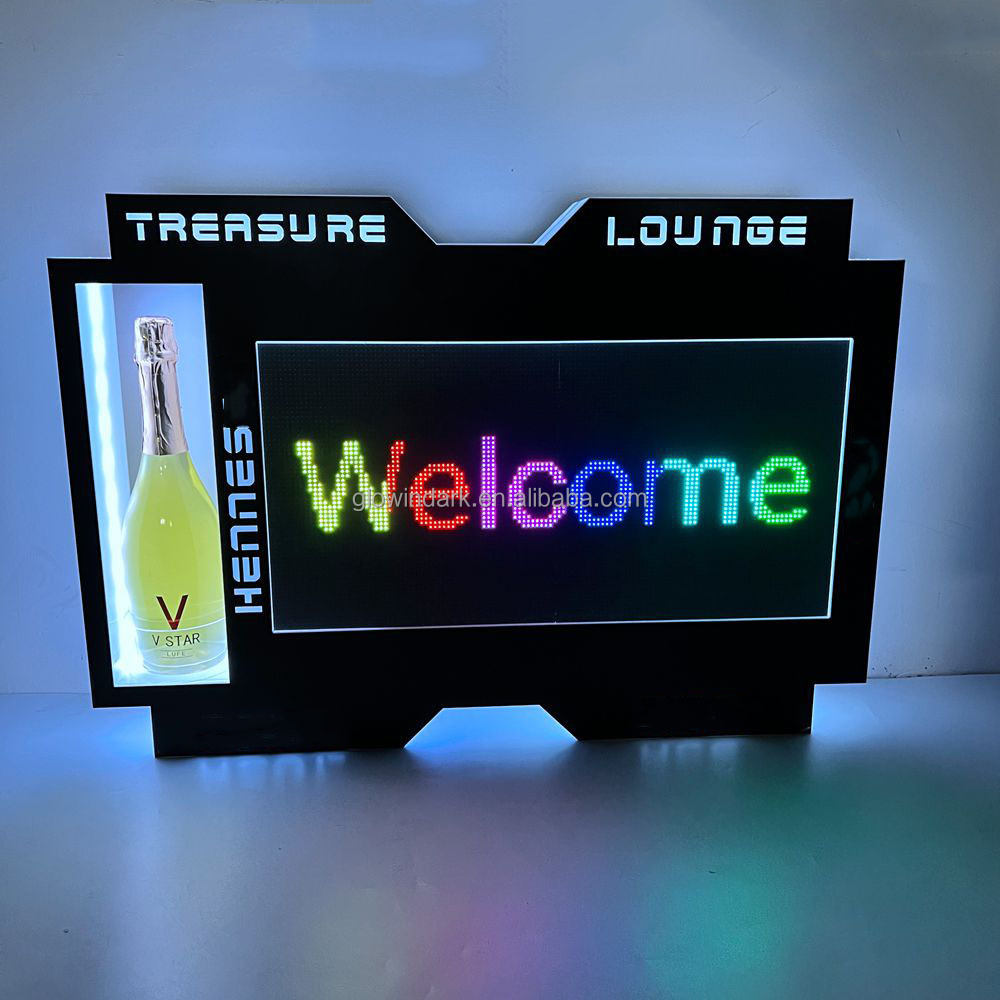 Customized Logo LED Screen Display Rack VIP Wine Bottle Presenter with Message Board & DIY Billboard Sign for Wine Presentation