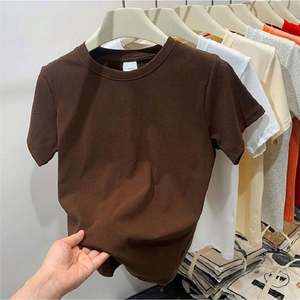 I-0670 Custom <b>Women's</b> Basic Blanks 220g <b>White</b> Luxury Cotton Summer Short Sleeve <b>T</b>-<b>Shirts</b> Baby Tees Crop Tops - Product Image 4