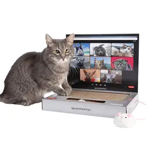 Ordinateur portable ZMaker Cat Scratcher avec jouets interactifs moelleux «Mouse» Planche à gratter pour animaux de compagnie