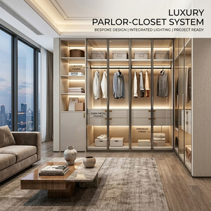 Armadio di Lusso con Porte in Vetro Colorato e Illuminazione LED Integrata, Sistema Moderno di Cabina Armadio su Misura - Product Image 2