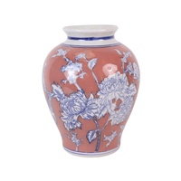 Vase rouge, bleu et blanc avec motif floral et feuillage, vase en porcelaine classique chinoise RXGK07-A