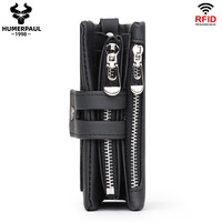 Portefeuille unisexe classique en cuir véritable avec protection RFID anti-vol, fenêtre photo, porte-monnaie court avec chaîne et doublure en polyester