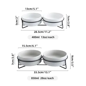 Raised Ceramic Dog Pet Bowl Protect Cervical Cat Bowls Food Feeder Water Dog Bowls With Metal Stand Cross Border Supplier