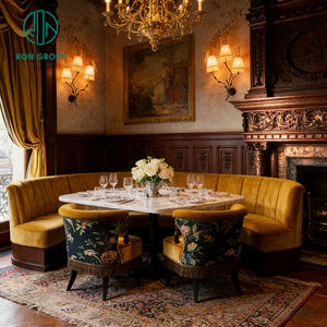 Sofá de terciopelo clásico de mediados de siglo con forma de semicírculo, mesa cuadrada de piedra para hotel/restaurante y mobiliario de asientos tipo cabina para cafetería - Product Image 1