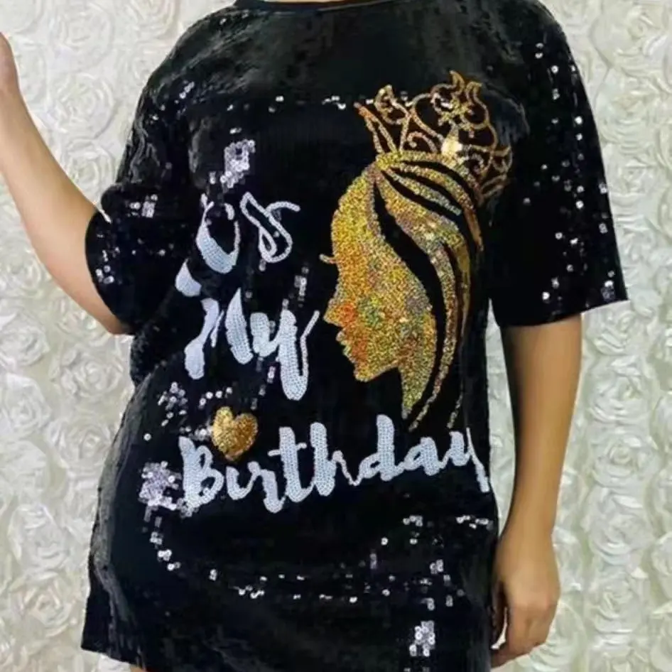 Casual Shirt Kleid Sparkle Pailletten Glitter Letter Print Party Geburtstag Outfits Günstige Casual Frauen Kleid Night Club Kleid