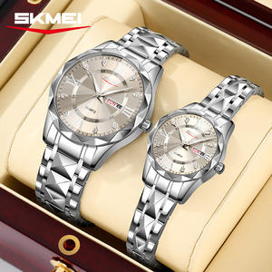 Montre de <span class=keywords><strong>couple</strong></span> de luxe SKMEI 9369-9370 à trois aiguilles avec cadran en diamant, or et argent, montre-bracelet haut de gamme en acier inoxydable - Product Image 6