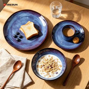 Plato de Cerámica con Esmalte Reactivo Azul, Irregular, para Comida Occidental, Vajilla para Tapas, Platos para Restaurante Italiano, Directo de Fábrica - Product Image 3