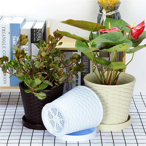 Pot de fleurs rond en <span class=keywords><strong>résine</strong></span> plastique imitation <span class=keywords><strong>tressée</strong></span> avec plateau, <span class=keywords><strong>jardinière</strong></span> d'intérieur européenne épaissie pour plantes succulentes et vertes, décoration d'intérieur - Product Image 4
