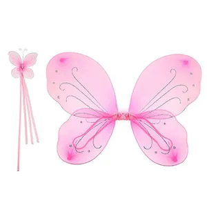 Pink Princess Dress Up Wing Butterfly Costume Wing Butterfly Fairy Wing Set with Fairy Wands for kids