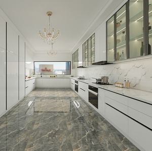 UV Glossy Board Kitchen <b>Storage</b> <b>Cabinet</b> <b>with</b> Pull-Out Baskets and Quartz Countertop - Product Image 1