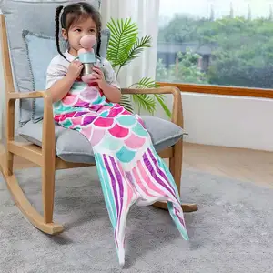 Children Soft Flannel Mermaid Tail Blanket Plush Mermaid Wearable Blanket For Girls Teens Adults Mermaid Scale Sleeping Blankets