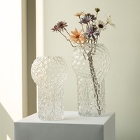 Vase en verre texturé nid d'abeille, sculpté en forme de diamant, minimaliste, écologique, fait main, bleu fumé transparent pour la décoration intérieure