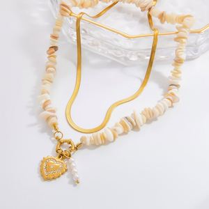 Collar de Acero Inoxidable con Piedra Natural, Colgante de Perla en Forma de Corazón con Corte Princesa, Chapado en Oro de 18K, Estilo Moderno para Mujer, Ideal para Fiestas - Product Image 3