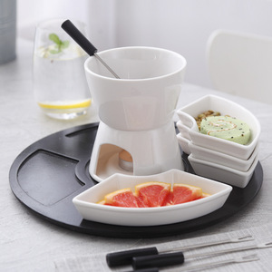 Chocolate <strong>Fondue</strong> Set Ceramic Butter Warmer <strong>Kit</strong> with 4 Forks Serving Trays Melting Hot Pot - Product Image 4