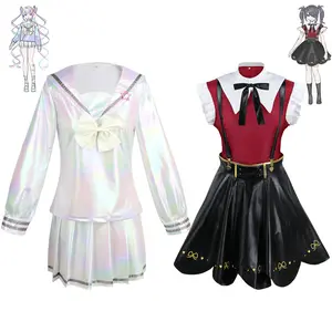 Game Needy Girl Overdose Cosplay Costume Wig Shoes Anime JK Uniform Leather Skirt Set Abyss KAngel Ame Chan Cosplay Costume