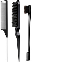 Brosse à cheveux noire et rose en gros, brosse à cheveux lisse, brosse à queue de rat pour le coiffage des bords et du dos, peigne pour lisser les cheveux