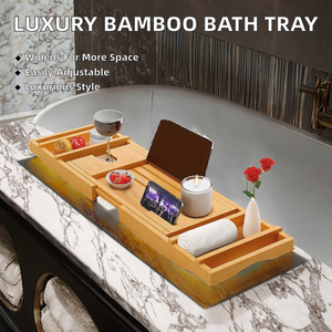 Plateau de bain extensible en bambou réglable de luxe avec porte-livres et porte-vin, nouvelle conception, pour baignoire - Product Image 2