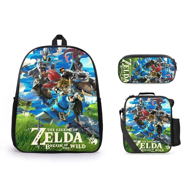 Amazon Hot Selling Custom Cartoon The Legend of Zelda Schoolbag Cartoon Backpack Satchel Pencil Bag Three-piece Set Combination