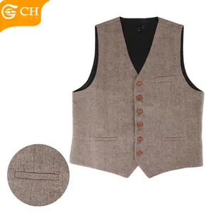 Professional Factory Wool Blend Men Suit Vest Custom Men Herringbone Tweed Sleeveless Custom Personal Slim Fit V Neck Waistcoat