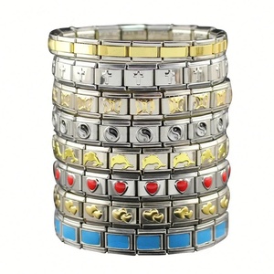 Italian Embossed Square Elastic 304 Steel Watch Strap Chain Fashion Charm <b>Bracelet</b> with Whole Italian Module Italian Charms - Product Image 1