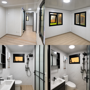 Casa Container Espandibile con Effetto Pietra Impilata, Telaio Scuro e Finestre Scorrevoli per Glamping su Terreni Aridi - Product Image 2