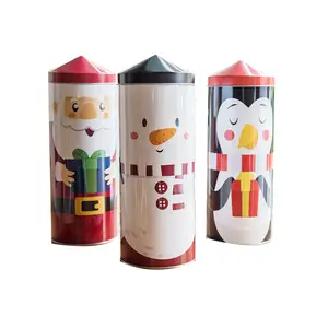 Factory direct sale round long Christmas metal tin box snowman tin mail box