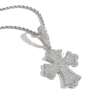 BESDZ0536 Pendentif Croix Bling Bling en Zircon Cubique Plaqué Or 18K, Collier Pendentif Style Rappeur avec Zircon, Matériau Principal Laiton, Bijoux