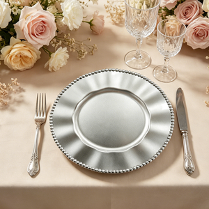 <span class=keywords><strong>Assiette</strong></span> de présentation <span class=keywords><strong>contemporaine</strong></span> en plastique PP réutilisable de 33 cm avec perles pour décorations de table de mariage ou de douche nuptiale - Product Image 2