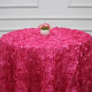 Wedding party banquet home decorative 120 132 inch rose table linen round table cloth rosette