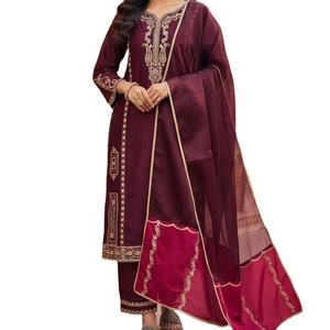 Ensemble haut, palazzo et dupatta JimmyChoo de couleur foncée, style traditionnel de créateur, pour tenue de soirée, séchage rapide, prix de gros - Product Image 1