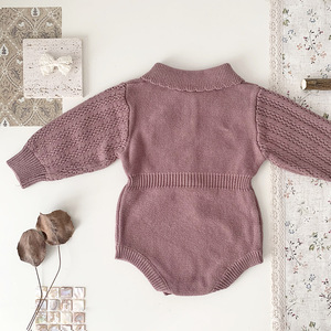 Tute da bambino lavorate a maglia con risvolto autunno e inverno vestiti per ragazze manica lunga pagliaccetto cotone - Product Image 5