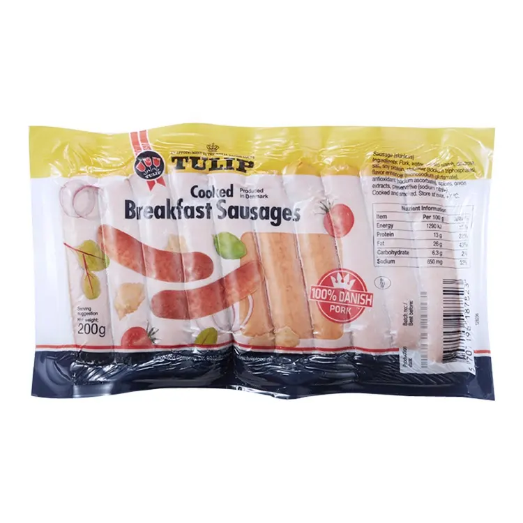 Özel baskılı ısı mühür PA naylon dondurulmuş gıda et pişmiş kahvaltı sıcak köpek sosis ambalaj vakum torbaları