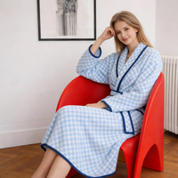 Peignoir Jacquard Teint en Fil Personnalisé pour la Maison, Peignoir en Coton Bouclette 100% de Haute Qualité, Motif Vague, Vêtement de Nuit pour Femme