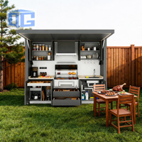 Barbecue hydraulique sur mesure en acier inoxydable avec évier, réfrigérateur et éclairage LED intégrés pour patio et jardin