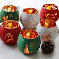 Motifs de gravure laser rouge vert blanc bougeoir votif en verre photophore en verre pour décor de Noël hiver