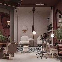 Design d'intérieur de salon de manucure de luxe, mobilier haut de gamme sur mesure, tables, vitrines et bancs de travail avec éclairage LED