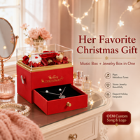 Boîte à bijoux personnalisée avec musique de Noël, dorure à chaud, boîte cadeau de luxe avec rose pour la Saint-Valentin, mariage