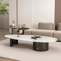 SWT Ensemble de table basse en pierre de roche dorée de luxe moderne Table basse ovale en marbre pour le salon