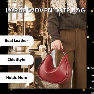 กระเป๋าหนังแท้ทำมือขนาดใหญ่ ลายสานทรงปลาซาร์ดีน สายสะพายไหล่แฟชั่น ใช้งานได้หลากหลาย ทั้งแบบสะพายข้างและสะพายไหล่ เหมาะสำหรับกิจกรรมกลางแจ้ง  ตกแต่งด้วยกระดุม  วัสดุหนังนุ่ม - Product Image 2