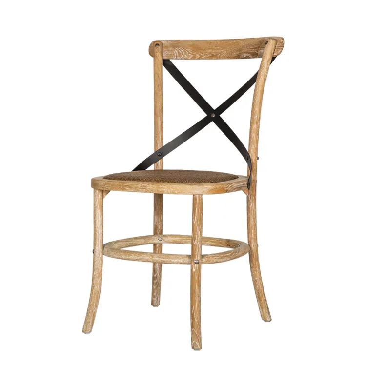 تاجر الجملة الفرنسية مطعم الخشب الطعام بيسترو الكراسي الزفاف crossback كرسي مع مقعد الخشب الصلب و الحديد عبر