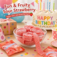 Factory Direct Bulk Strawberry Sour Belt Candy Roll Fruit Flavor Acid Powder Coated Licorice Soft Gummy Wholesale Snack