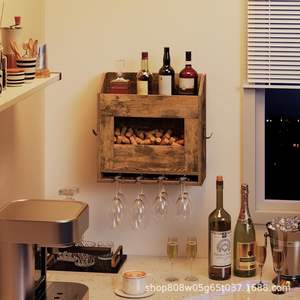 Porte-bouteilles mural en bois rétro, rectangulaire, en bois massif, pour fête, style simple - Product Image 3