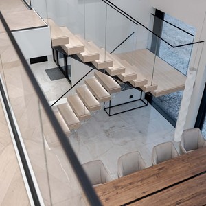 Đơn giản và hiện đại U hình mono ráp dây gỗ cầu thang thiết kế với LED ánh sáng từ Phật Sơn tùy chỉnh cầu thang nhà sản xuất - Product Image 3