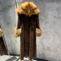 Manteaux Trench en Cuir Véritable avec Col en Fourrure de Luxe, Manteau Long en Fourrure pour Femmes