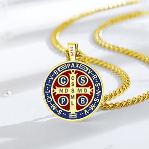 Joyería religiosa 925 plata esterlina 18K chapado en oro San Benito católico amuleto colgante collar para hombres o mujeres - Product Image 3