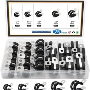 Cable <b>Clamp</b> Kit 25Pcs 304 Stainless Steel Rubber Pad Pipe <b>Clamps</b> For Cable Fixation 6-19mm - Product Image 2